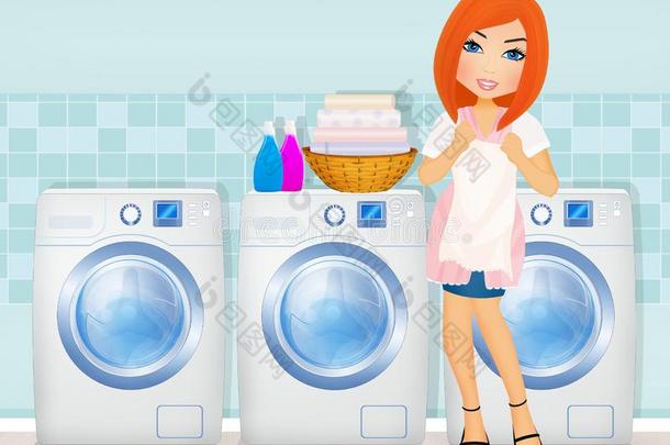 女人做洗衣店采用指已提到的人洗衣店房间