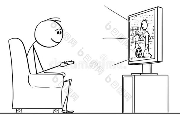 矢量漫画关于男人一次采用扶手椅和Watch采用g足球