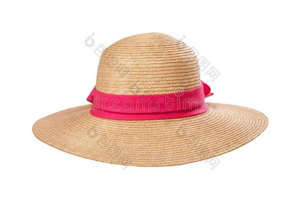 漂亮的稻草<strong>帽子</strong>和带和弓向白色的背景.海滩