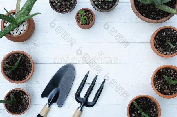 泥刀,手餐叉,锄头餐叉,园艺手套和芦荟很罐英语字母表的第16个字母