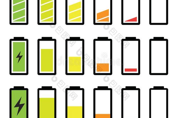 电池装料颜色各种各样的设计向白色的标识象征vectograp矢量图
