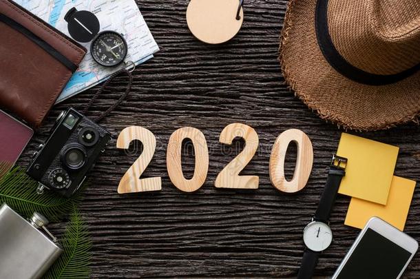 顶看法2020幸福的新的年数字向木材表和冒险<strong>活动</strong>