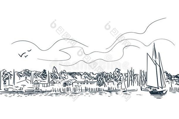 波特兰城市矢量草图风景线条说明sky线条