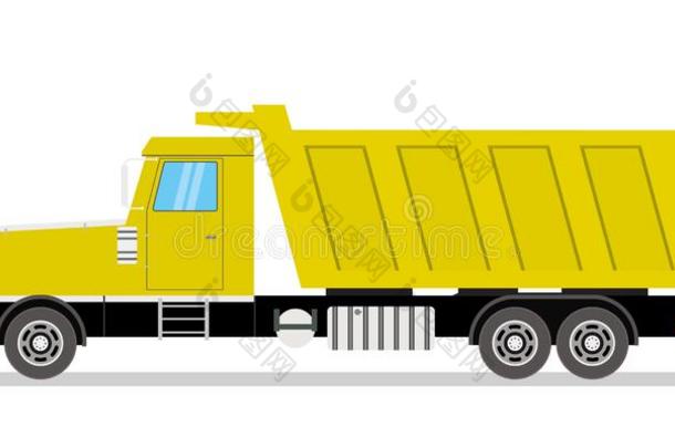黄色的自卸车货车面看法,隔离的向白色的背景
