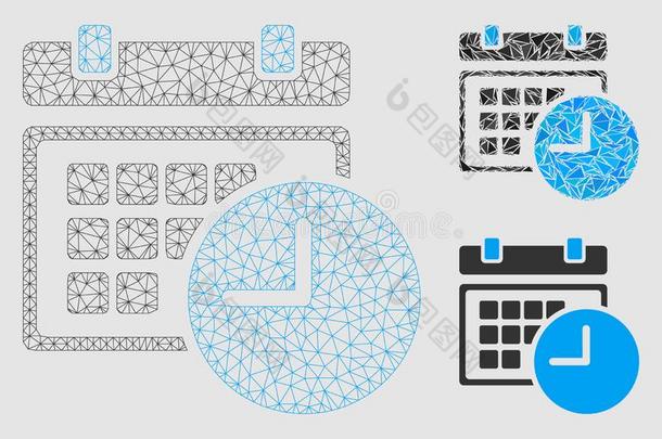 日期和时间矢量网孔金属丝框架模型和三角形马赛克我