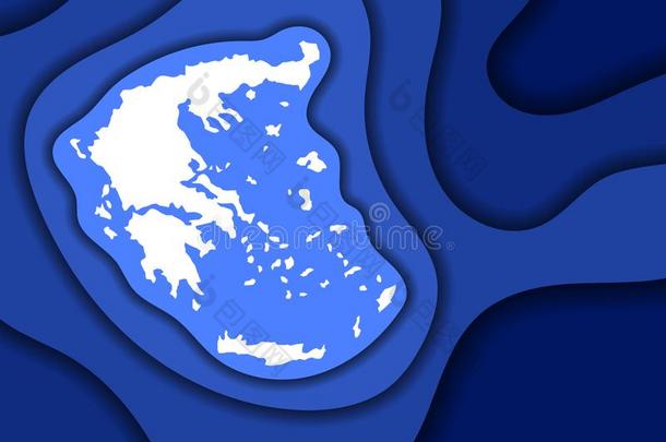 希腊地图抽象的纲要的从蓝色层纸将切开3英语字母表中的第四个字母波浪