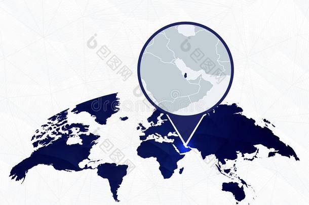 卡塔尔详细的地图突出的向蓝色圆形的世界地图