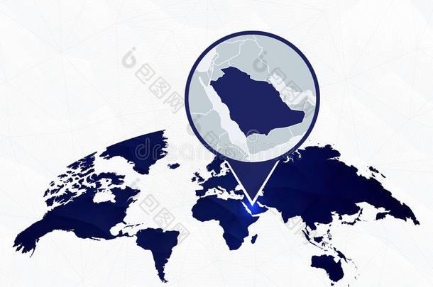 沙特阿拉伯国家的阿拉伯半岛详细的地图突出的向蓝色圆形的世界地图
