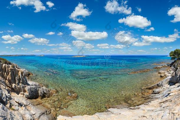爱琴海(地中海的一部分海海岸,哈尔基季基半岛,希腊