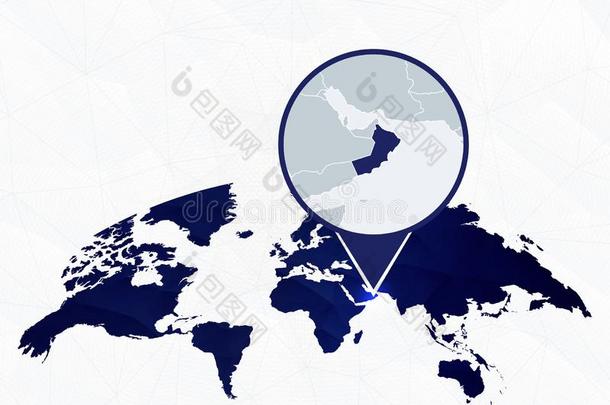 阿曼详细的地图突出的向蓝色圆形的世界地图