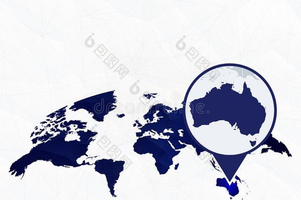 澳大利亚详细的地图突出的向蓝色圆形的世界地图