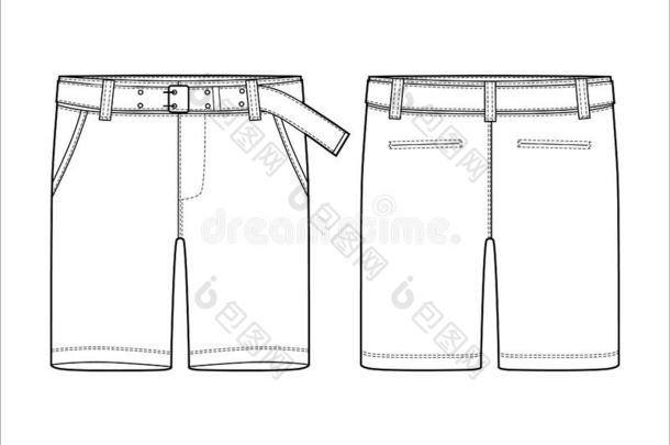技术的草图短裤短裤和腰带设计样板
