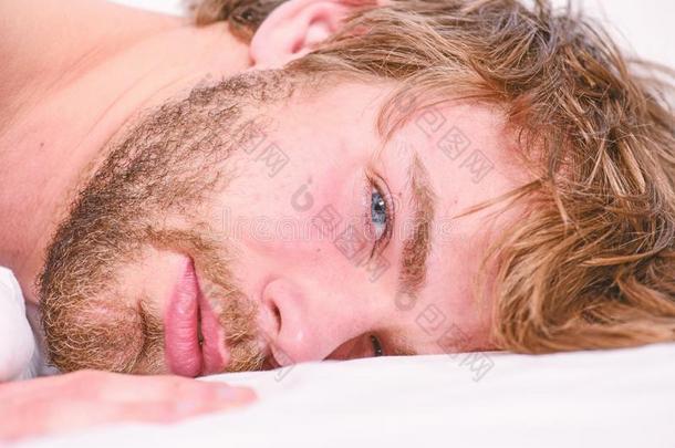 总计的轻松观念.男人未刮过脸的有胡须的面容睡轻松或jointuse联合使用