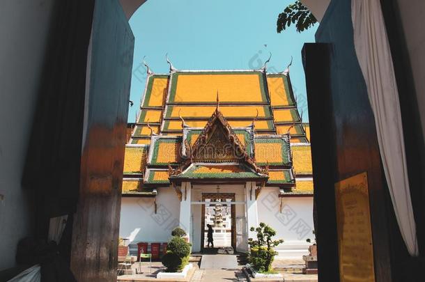 古代的佛庙采用扇形棕榈细纤维,泰国