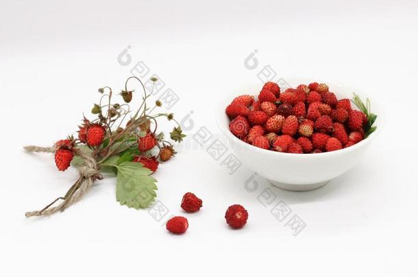 花束关于野生的草莓浆果关-在上面