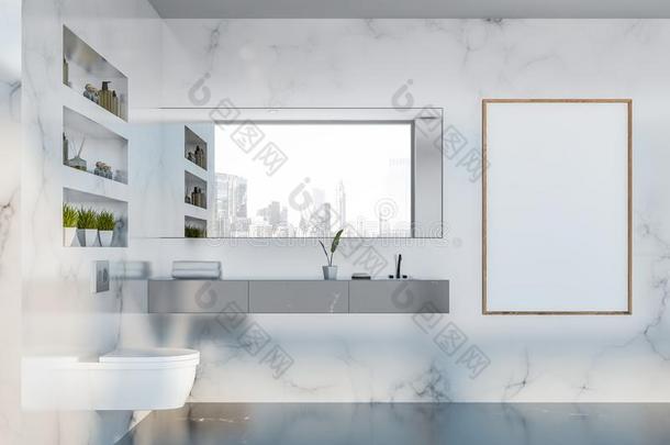 白色的大理石浴室,洗手间和海报