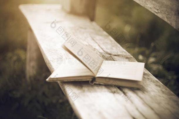 老的书关于故事说谎向一木制的长凳