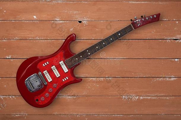 音乐的仪器-顶看法制动火箭红色的吉他木材背景