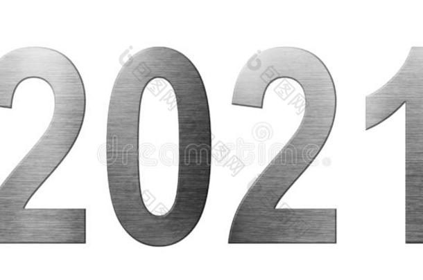 金属字体2021年隔离的向白色的背景.算术和英文字母表的第19个字母