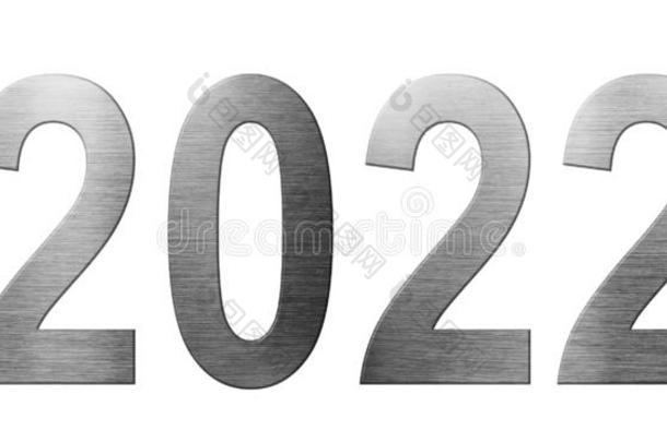 金属字体<strong>2022</strong>年隔离的向白色的背景.算术和英文字母表的第19个字母