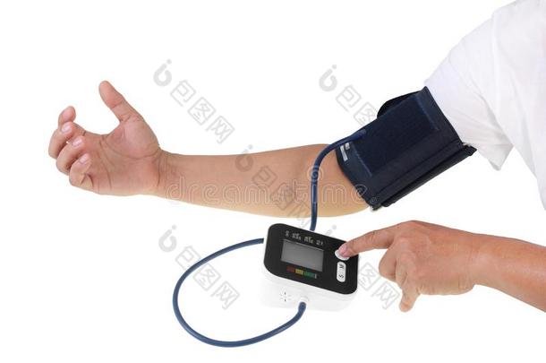 人检查血压显示屏和心速度显示屏