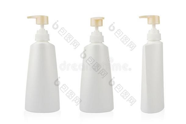 塑料制品布满泡沫的瓶子和泵为化妆品乘积或肥皂,