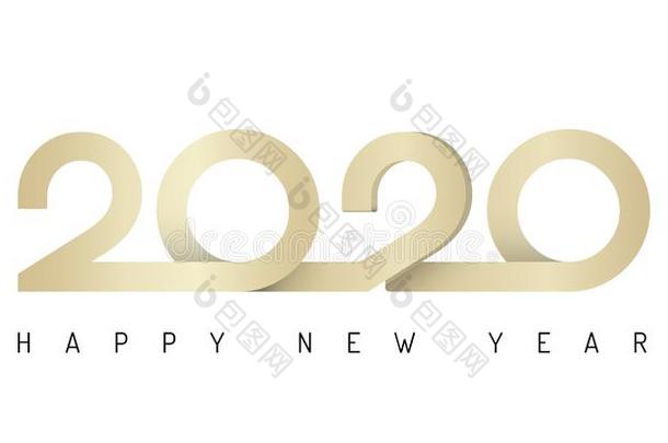 2020带字体金色的新的年符号向冬假日用绳子拖的平底渡船