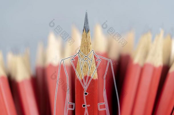 领导观念,<strong>红色</strong>的铅笔和衣服和一套外衣从图解的
