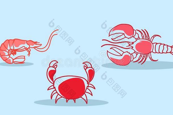 漫画红色的蟹龙虾虾类偶像新鲜的海产食品观念手