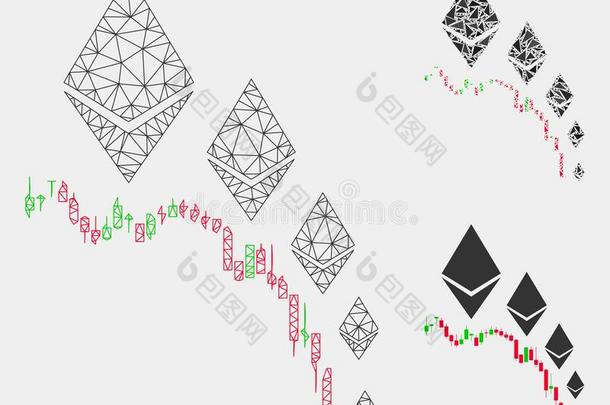 以太通货紧缩图表矢量网孔网模型和三角形