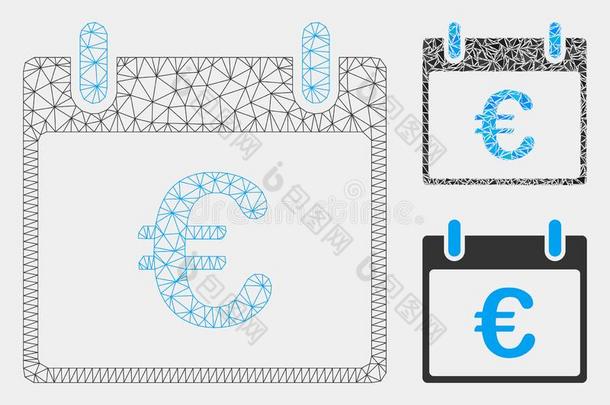 欧元日历一天矢量网孔2英语字母表中的第四个字母模型和三角形马赛克偶像