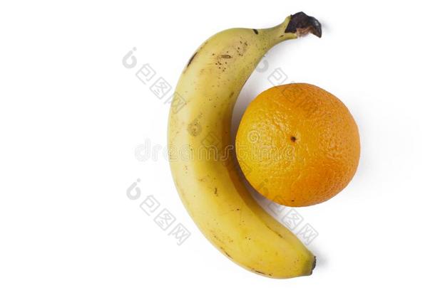 香蕉和橙隔离的向一白色的b一ckground.Tropic一l弗瑞