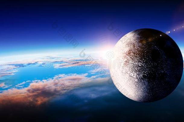 月亮和地球,看法从行星轨道,空间美好