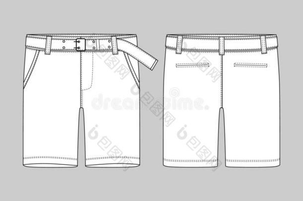 技术的草图短裤短裤和腰带设计样板.