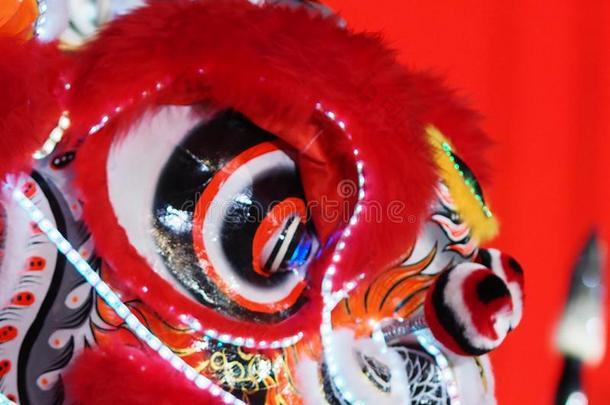精心选择的集中狮子眼睛狮子跳舞节日中国人新的年
