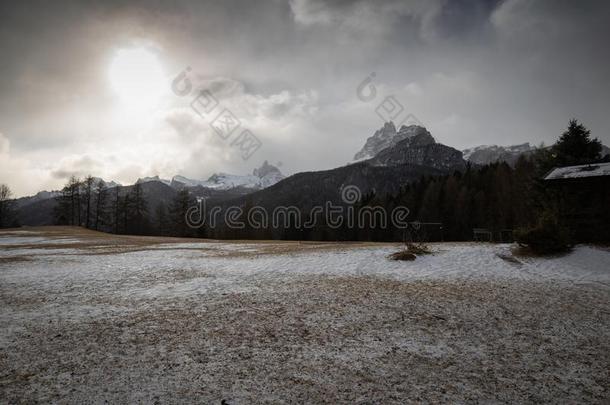 黑的和白色的精心选择的颜色下雪的l和scape采用走过吉奥采用