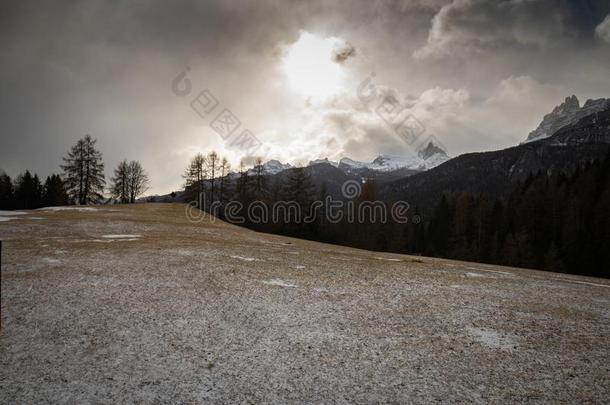 黑的和白色的精心选择的颜色下雪的l和scape采用走过吉奥采用