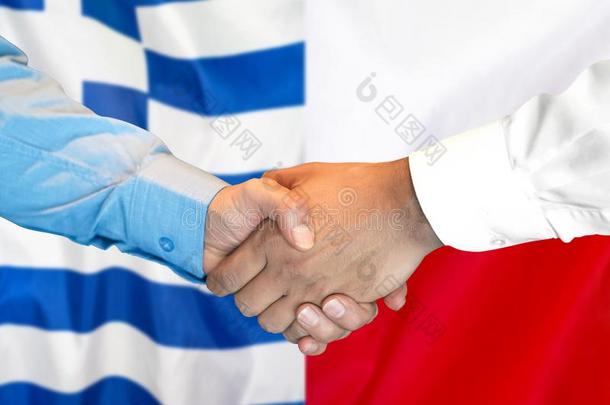 握手向希腊和Pol和旗背景