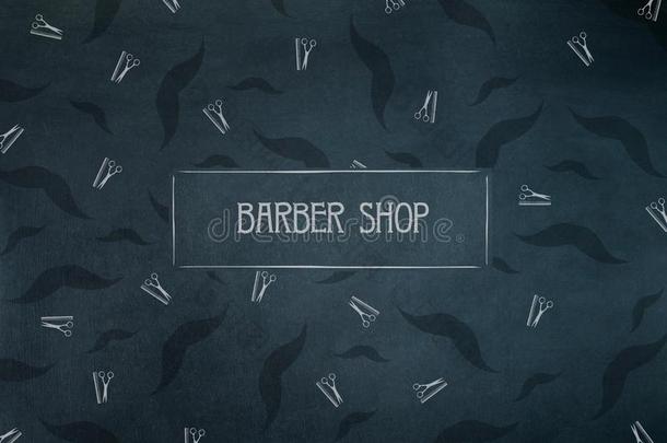 理发师商店背景.许多胡子和理发师剪刀一
