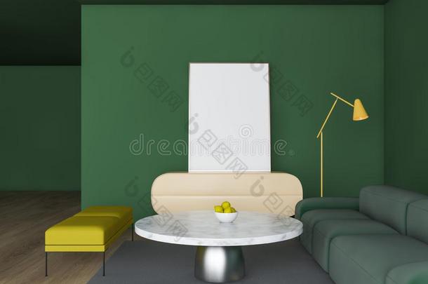 绿色的活的房间内部和海报