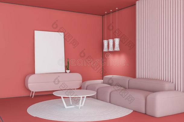 红色的和粉红色的活的房间角落和<strong>海报</strong>