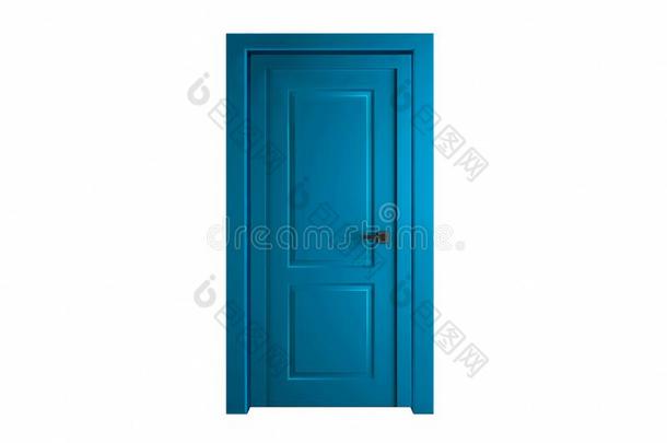 现代的蓝色房间门隔离的向白色的背景
