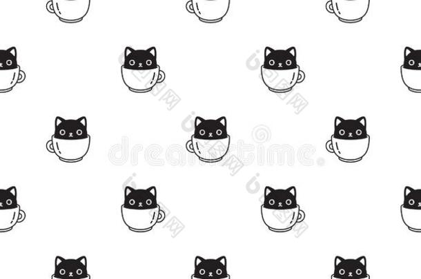 猫无缝的模式矢量小猫印花布咖啡豆杯子围巾伊索拉