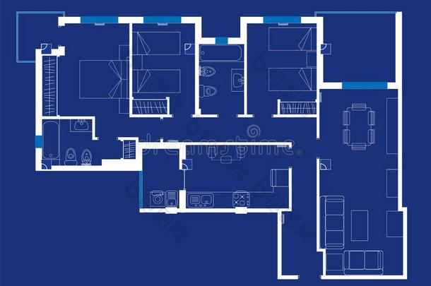 房屋蓝图和草拟家具和分配.