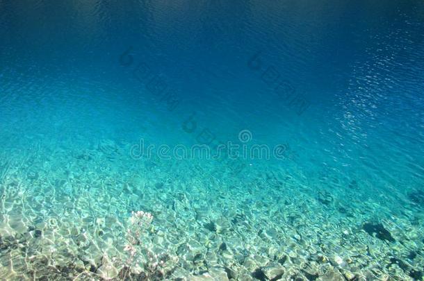 清楚的蓝色水采用指已提到的人湖关于九寨沟国家的公园四川