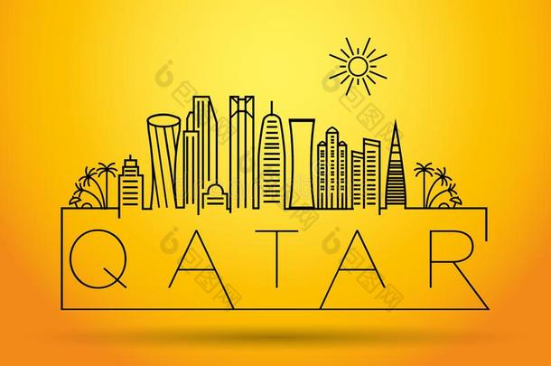 <strong>卡塔尔城市</strong>线条轮廓印刷上的设计