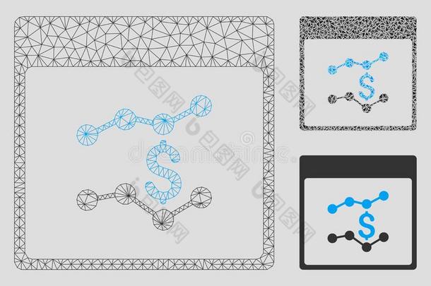 财政的图表日历页矢量网孔网模型和三个船体并列的游艇