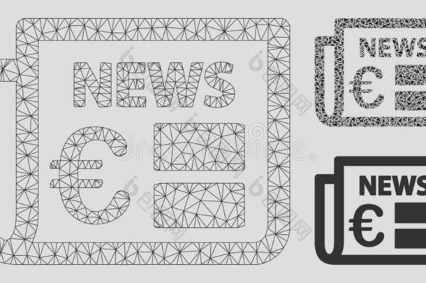 欧元报纸矢量网孔网模型和三角形马赛克图标