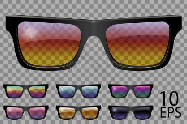 放置眼镜.梯形形状.透明的不同的颜色.聚集日光引火的凸透镜