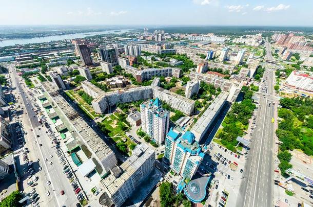 空气的城市看法.都市的风景.直升飞机射手.全景的影像.